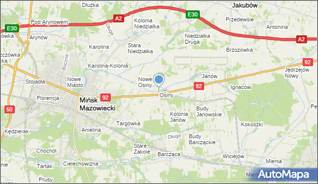 mapa Osiny, Osiny gmina Mińsk Mazowiecki na mapie Targeo
